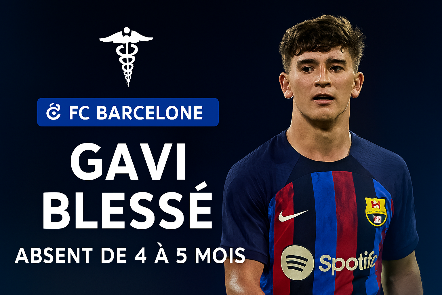 🚑 FC Barcelone : Gavi de nouveau sur le flanc, absent 4 à 5 mois