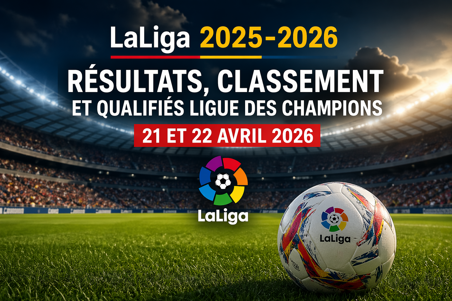Résultats de LaLiga 2026 avec classement et qualification en Ligue des Champions après les matchs du 21 et 22 avril